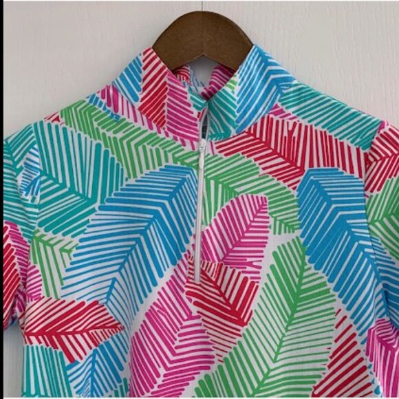 Ladies IBKUL Blue Print Short Sleeve 1/4 zip Golf Shirt XL - Picture 3 of 4